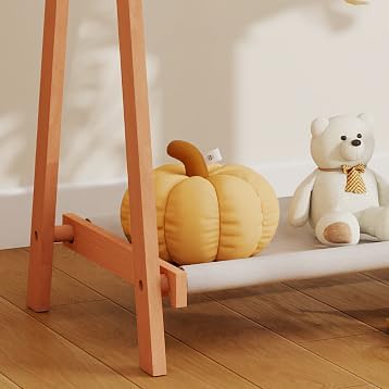 Kids Clothing Rack,Foldable Beechwood Small Baby Clothes Rack with Bottom Storage Shelf,for Laundry Drying,Mini,Floor Standing,Portable(31.5" L)