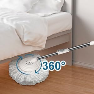 Stainless Steel Extendable Mop Handle with 2 Microfiber Replacement Heads & 360° Rotating Base Plate — Fits Standard Mop Buckets -White