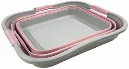 SAMMART 30L (8 gallon) Collapsible Plastic Laundry Basket-Foldable Pop Up Storage Container/Organizer-Portable Washing Tub-Space Saving Hamper/Basket (1, Grey/Pale Pink)