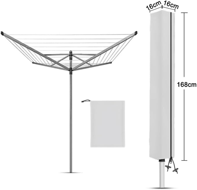Rotary Airer Cover, Clothes Washing Line 420D Oxford Waterproof Windproof UV-Resistant & Non-Slip Lining Dryer Umbrella Parasol Protective Zips, for Garden All Rotaries (Silver,180 * 18 * 18cm)