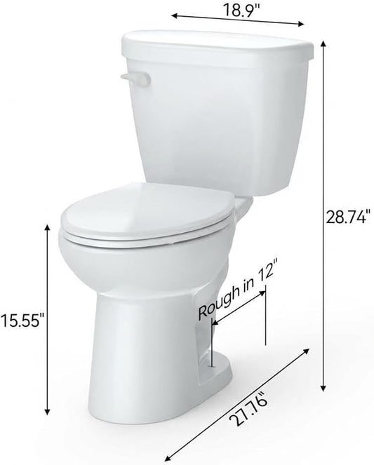 Two Piece Toilet, Elongated Bowl and Locking PP Lid - Side Push Handle, CUPC Certified, Water Efficient 1.28 GPF, Modern Design