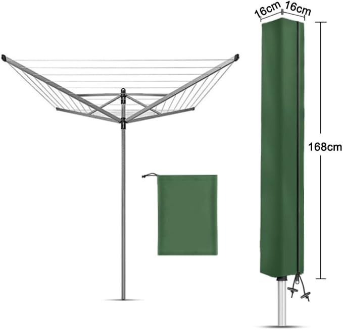Rotary Airer Cover, Clothes Washing Line 420D Oxford Waterproof Windproof UV-Resistant & Non-Slip Lining Dryer Umbrella Parasol Protective Zips, for Garden All Rotaries (Green,160 * 15 * 15cm)