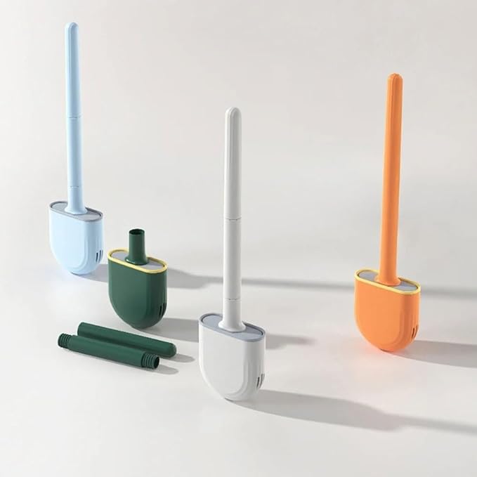 Toilet Brush Bathroom Tool Silicone Toilet Brush Holder Set Wall Mounted Toilet Brush and Holder(Orange)