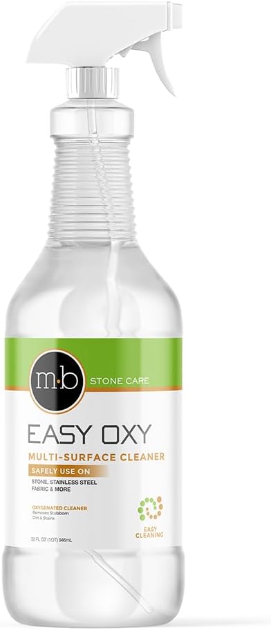 MB Stone Care Easy Oxy Granite Cleaner Countertop & Stone Cleaner Countertop Spray, pH Neutral Formula for Marble Quartz Quartzite Stainless Steel Tile Fabric, Removes Grease Coffee Wine Stains, 32 oz