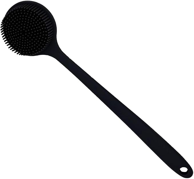 Long Handle Silicone Body Scrubber for Shower, Dual-Sided Back Scrubber Brush with Soft Bristles&Massage Nodes, Exfoliating Bath Brush for Hard to Reach Areas, Easy to Clean & Quick Dry, for Daily Use