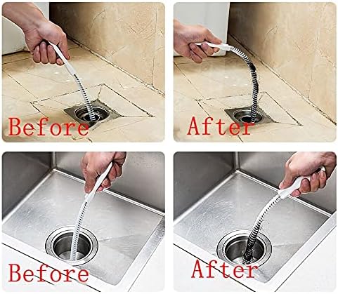 2-Piece Flexible Drain Brush Sink Unblocker Elastic Hose Pipe Straw Cleaning Brush with Handle Kitchen Drain Unblocker Wire Cleaner Bathroom Toilet Pipe Dredging Cleaning Hair Catcher Rod