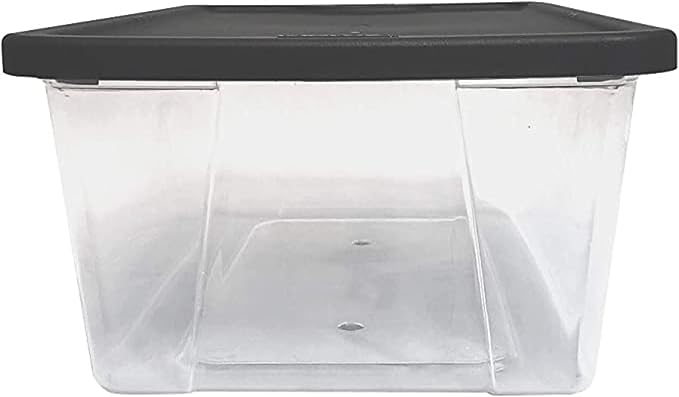 HOMZ Snaplock Clear Plastic Bin 6 Quart/1.5 Gallon | Storage Tote with Secure Lid | for Home, Office, Garage, Dorm Room Organizer | Stackable & Nestable | Black Lid, Pack of 10