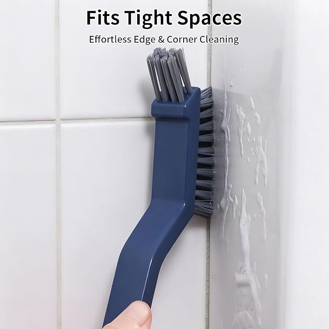 3-in-1 Grout Brush and Crevice Cleaner,with V-Shaped Bristles & Hair Clip-Multi-Surface Gap Cleaning Tool for Bathroom Tiles,Kitchen,Window Tracks,and Narrow Corners (Blue)