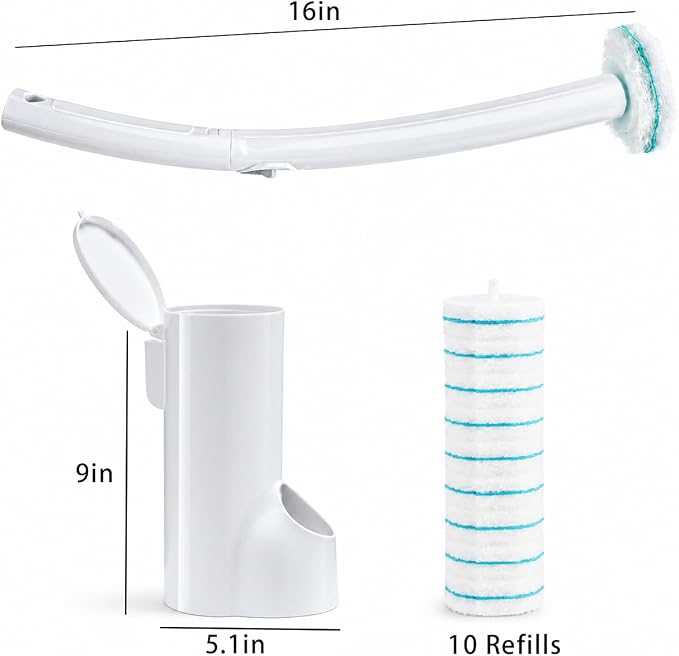 Disposable Toilet Cleaning Wand Starter Kit with 10 Refill Sticks, Wall-Mounted Touchless Set, Compatible with Clorox Toilet Wand Refills, for Bathroom Toilets