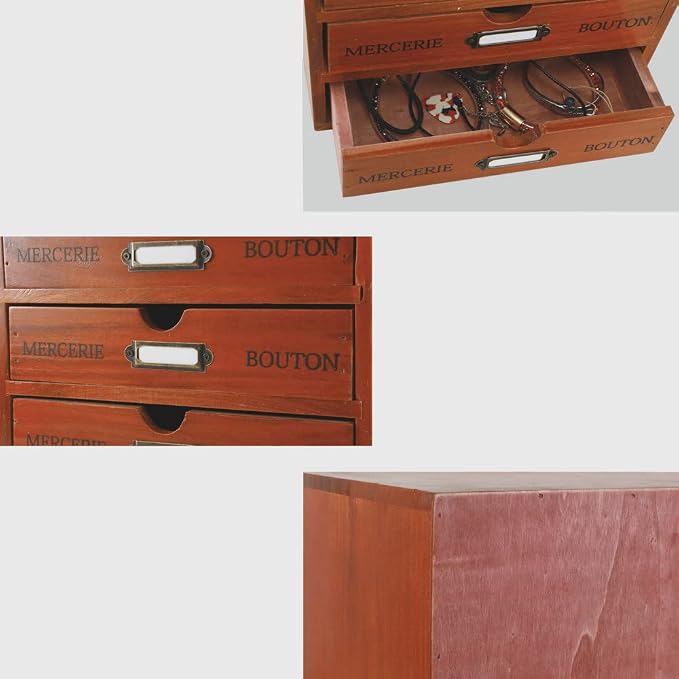 Small Wooden Drawers Wooden Box with Drawer Brown | 4 Drawer Storage Box for Apothecary Cabinet, Apothecary Drawers,Desktop Organizer with Metal Handles for Office,Home