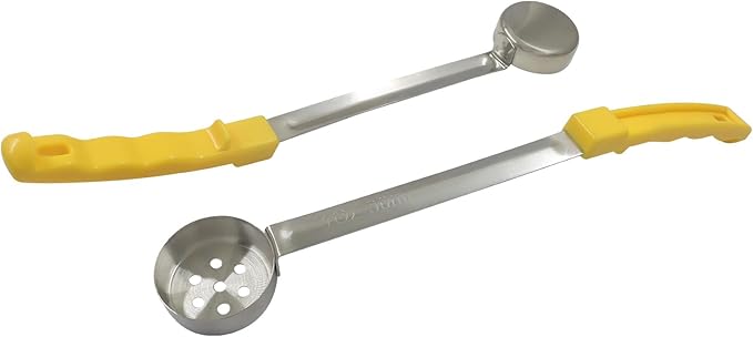 Hordion 4 Pcs Portion Control Serving Spoons Ladle Scoops, Food Measuring Ladle Utensils Proportion Manage Slotted and Unslotted Scoops for Weight Loss(Yellow, 1oz)