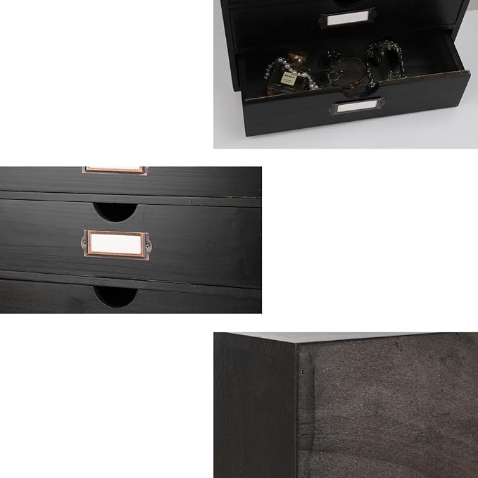 Large Wooden Drawers Wooden Box with Drawer Black | 3 Drawer Storage Box for Apothecary Cabinet, Apothecary Drawers,Desktop Organizer with Metal Handles for Office,Home