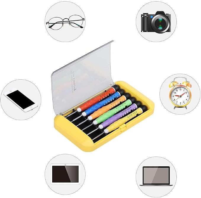 Precision Screwdriver Set of 6, Mini Screw Driver Professional Repair Tool Kit for Eyeglass, Glasses, Sunglasses, Electronics, Small Toys, PC, Clock and Watch (yellow)