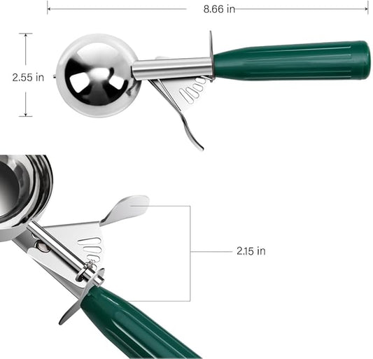 TOPKITCHEN Commercial-Grade Ice Cream Scoop 2.66 oz, 18/8 Stainless Steel Cookie Scoop with Plastic Handle, Portion Control Disher Scoop for Bakeries,Restaurants & Dessert Shops, #12, Green