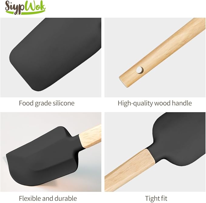 Silicone Spatula Set, Food Grade Rubber Spatula-5 Piece Nonstick Rubber Spatulas, Spoonula, Jar Scraper for Cooking, Baking, Mixing, Frosting - Heat Resistant Up to 600°F (5 Pcs Black)