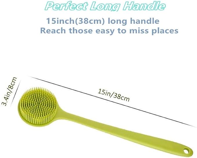 Long Handle Silicone Body Scrubber for Shower, Dual-Sided Back Scrubber Brush with Soft Bristles&Massage Nodes, Exfoliating Bath Brush for Hard to Reach Areas, Easy to Clean & Quick Dry, for Daily Use