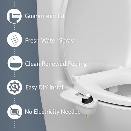 Mayfair Cassel Bidet Bundle, Slow-Close Never Loosen Toilet Seat with Perfect Fit, Fresh Water Spray, Non-Electric, Easy to Install Bidet, ELONGATED, White