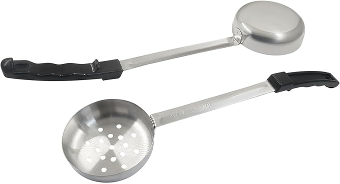 Hordion 4 Pcs Portion Control Serving Spoons Ladle Scoops, Food Measuring Ladle Utensils Proportion Manage Slotted and Unslotted Scoops for Weight Loss(Black, 6oz)