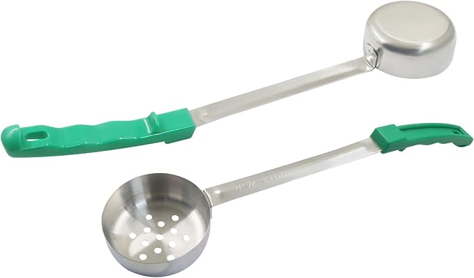 Hordion 4 Pcs Portion Control Serving Spoons Ladle Scoops, Food Measuring Ladle Utensils Proportion Manage Slotted and Unslotted Scoops for Weight Loss(Green, 4oz)