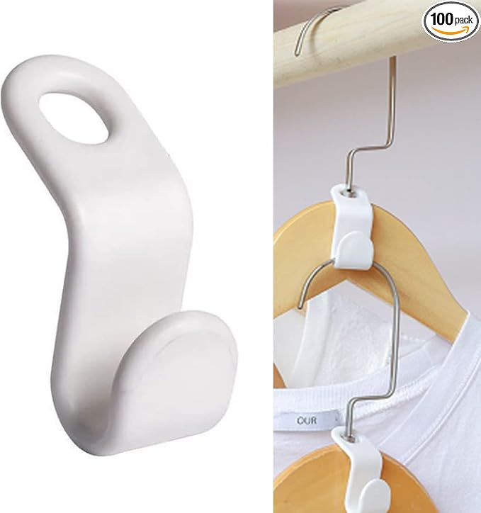 otylzto 100PCS Hanger Connector Hooks, Closet Space Saver | Clothes Organization creates vertical storage space, fits most standard hangers, ideal for small closets, dorms & apartments