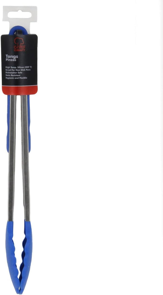 Chef Craft Premium Silicone Cooking Tongs, 12 inch, Blue