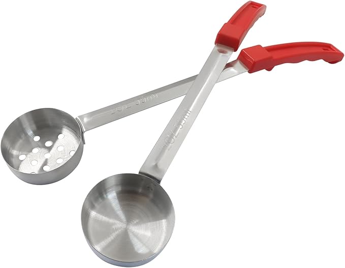 Hordion 4 Pcs Portion Control Serving Spoons Ladle Scoops, Food Measuring Ladle Utensils Proportion Manage Slotted and Unslotted Scoops for Weight Loss(Red, 2oz)