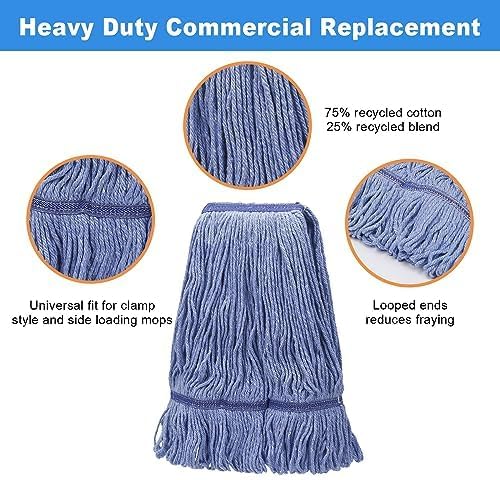 6 Pack Heavy Mop Replace Head,mop Head Replacement,Commercial mop Heads,Reusable Mop Head Refills-Replacement Mop Heads SuitableWet Industrial Blue Cotton Looped End String Head Refill (Blue)