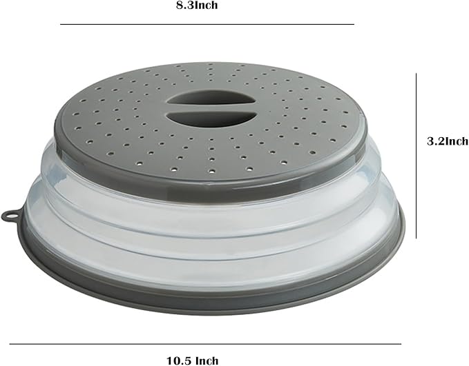 Microwave Splatter Cover Vented for Food, Splatter Guard & Colander Kitchen Gadget for Fruit Vegetables Microwave Plate Cover with Hook Hole,Dishwasher-Safe,BPA-Free Silicone & Plastic (1 Pack)