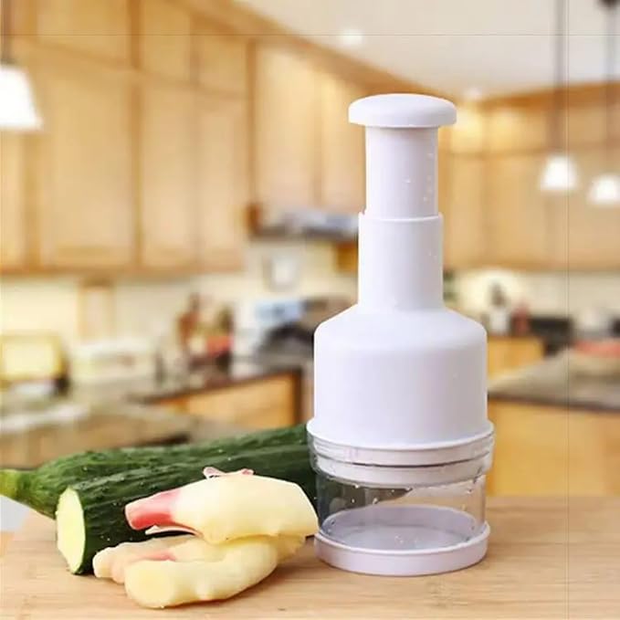 Manual Vegetable & Food Chopper β Handheld Onion, Garlic, Nut & Veggie Cutter, Easy Push-Press, Dishwasher Safe, White