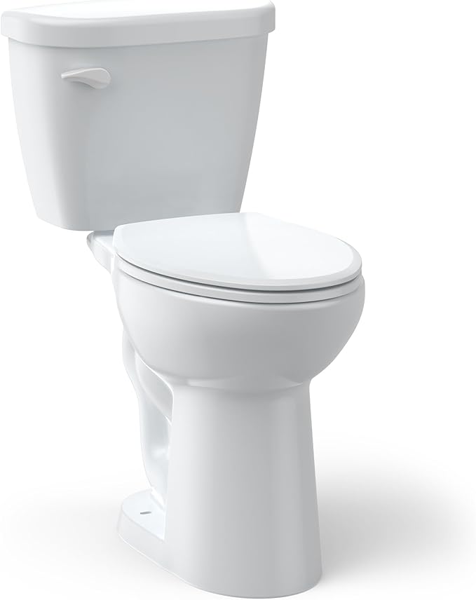 19 Inch Tall Toilet, Two-Piece Elongated Toilet with ADA Comfort Chair Height Seat, Powerful 1.28 GPF Single Flush Bowl for Bathroom, Elongated Toilet Seat