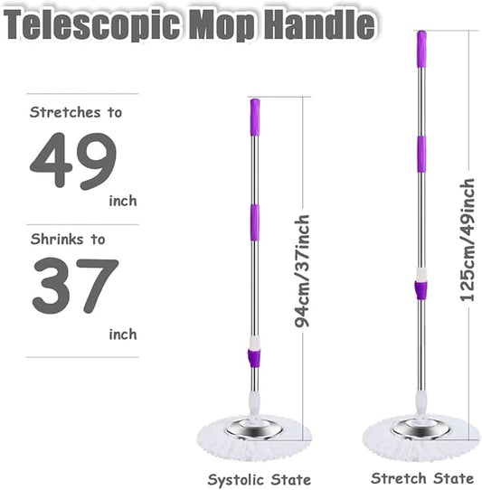 Spin Mop Replacement Mop Handle, 49-inch 360 Degrees Rotating Telescopic Replacement Mop Stick with Stainless Steel Disc for Spin Mop Bucket Cleaning System (Stainless Steel Disc, Khaki)