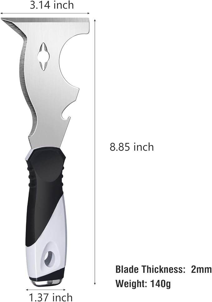 Mister Rui 2PC 10-in-1 Paint Scraper, MultiUse Putty Knife Tool, Hammer End | 2-pack 10-in-1 paint scraper tool set for scraping, spackling, and taping. Hammer end. Paint putty knife for DIYers and pros