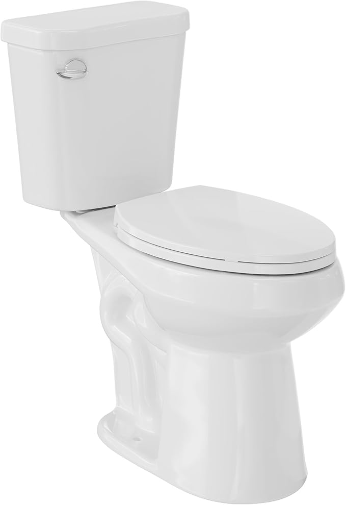 Two Piece Toilet, 19" Elongated ADA Comfort Height with Upgraded Flushing, Single Handle (Side Mounted), Includes Soft-Close Seat & Hardware, White, 12" Rough-in