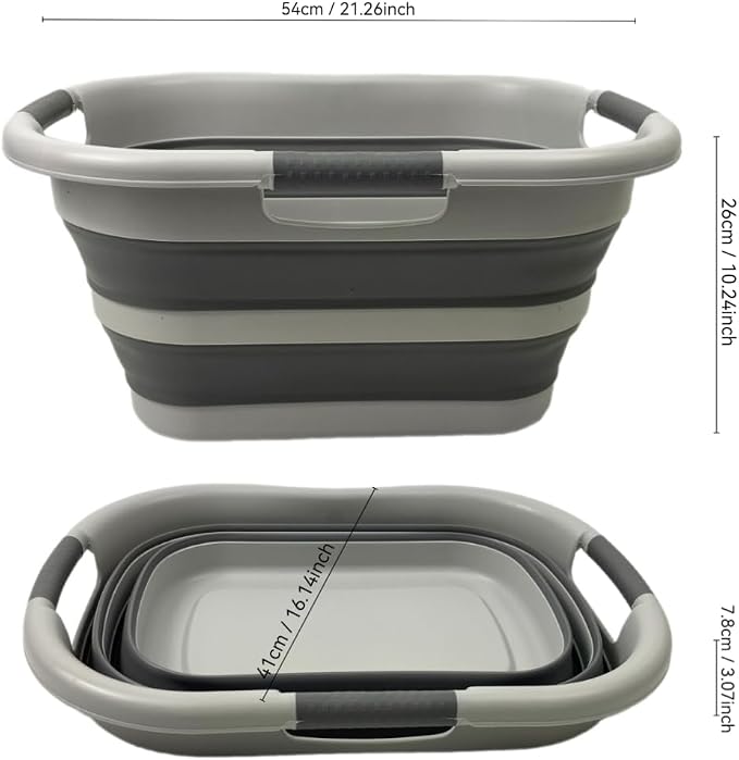 SAMMART 30L (7.9 gallon) Collapsible Plastic Laundry Basket - Foldable Pop Up Storage Container/Organizer - Portable Washing Tub - Space Saving Hamper/Basket (1, Grey/Deep Grey)
