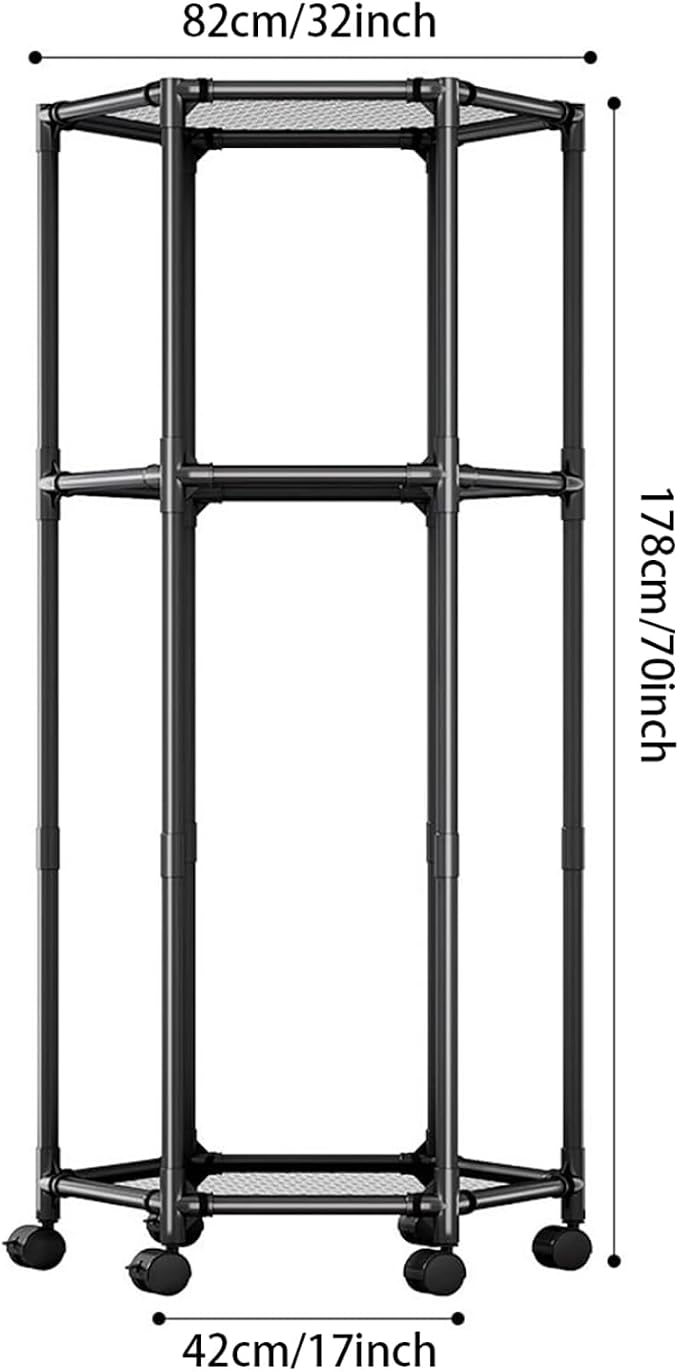 Clothes Rack with Wheels, Hexagonal Rolling Clothing Rack for Hanging Clothes, Clothes Drying Rack, Freestanding Garment Rack for Balcony, Living Room,White,2 Tiers