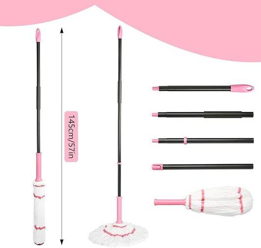 Self-Wringing Twist Mop for Floor Cleaning, 57” Long Handle Heavy Duty Microfiber Mop for Wet Mopping on Tile, Hardwood, Kitchen, Bathroom, Patio, Garage, Commercial Household Clean (Pink)