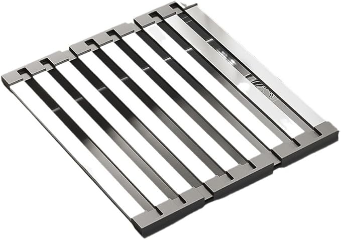 Roll Up Dish Drying Rack, Over Sink Stainless Steel Rack,Foldable Kitchen Sink Mat,Kitchen Sink Drain Rack Dish Storage Rack (17.72" H x 12.8" W)