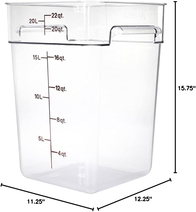 Cambro Food Storage Container - Classic Series Square - 22 QT (Quart) - Commercial Grade for Food Prep (Clear)