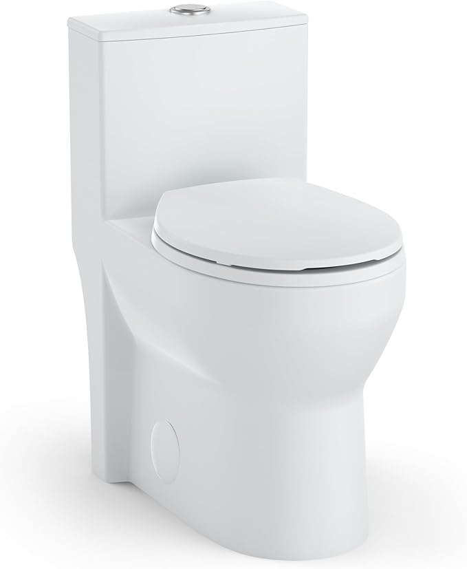 One-Piece Round Toilet, 17.5" ADA Comfort Height with 0.8/1.28L GPF Dual Flush, 12" Rough-In High Bowl, Powerful Water-Saving Design in White for Seniors