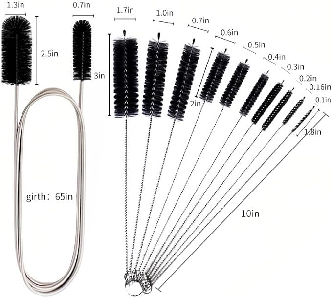 Flexible Drain Brush Straw Cleaner Set, Nylon Cleaner Double Ended Elastic Hose 65 inch and 10 PCS Extra Long Pipe Cleaner 10 inch