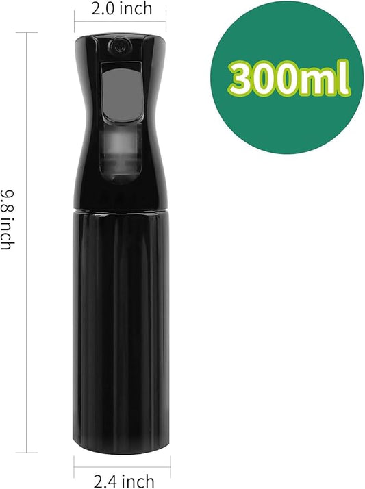 Spray Bottle for Hair (10.1oz/300ml) - 2 Seconds of Mist - Empty Ultra Fine Plastic Water Sprayer, For Hairstyling, Cleaning, Salons, Plants, Essential Oil Scents & More - Black,Press it 3 times