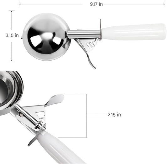 TOPKITCHEN Commercial-Grade Ice Cream Scoop 5.33 oz, 18/8 Stainless Steel Cookie Scoop with Plastic Handle, Portion Control Disher Scoop for Bakeries,Restaurants & Dessert Shops, #6, White