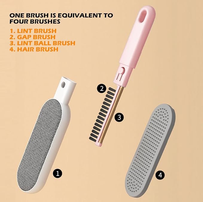 2PCS Lint Brushes for Clothes, Cat Dog Hair Remover for Lundary, Self-Cleaning Lint Remover for Bed Sofa Coat, Best Hair Cleaning Brushes Better Than Lint Roller (Large Blue and Mini Pink)