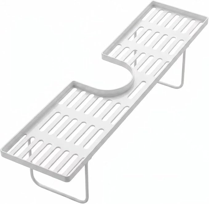 Bathroom Sink Shelf Over Faucet, Over Bathroom Sink Shelf Organizer, No-Drill Faucet Storage Rack, Behind Faucet Storage Shelf for Bathroom Counter Organization (White, L:19.6in)