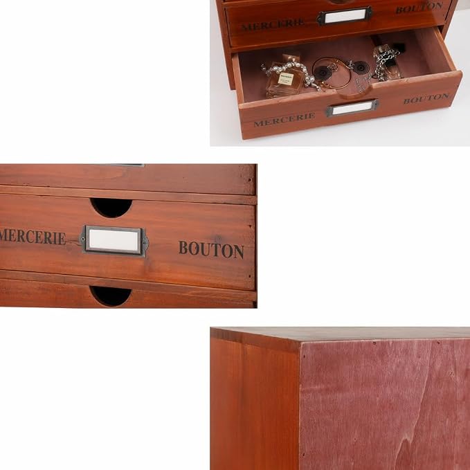 Large Wooden Drawers Wooden Box with Drawer Brown | 3 Drawer Storage Box for Apothecary Cabinet, Apothecary Drawers,Desktop Organizer with Metal Handles for Office,Home