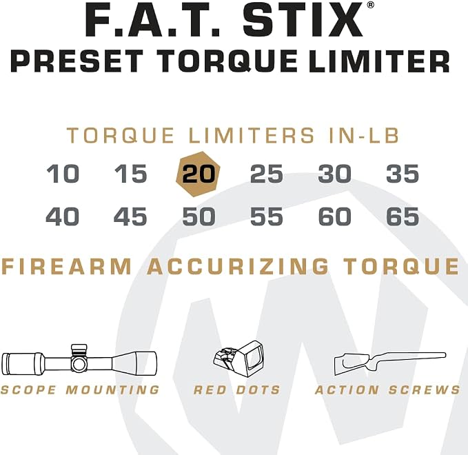 Fat Stix Individual Limiter 10-65 Inch-Pounds with Preset Torque, Accurately Tightens, Reversible, Compatible with Wheeler Fat Stix T-Handle Driver, for Gunsmithing, Reloading, and Torque Adjustment