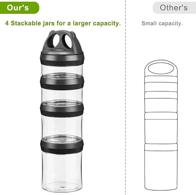 SELEWARE Black Stackable Snack Containers for Kids Toddlers Adults, 31oz | Portable Food Storage Containers for Snacks Formula Powder Drinks and Travel, Twist Lock System Airtight Leak-proof BPA Free