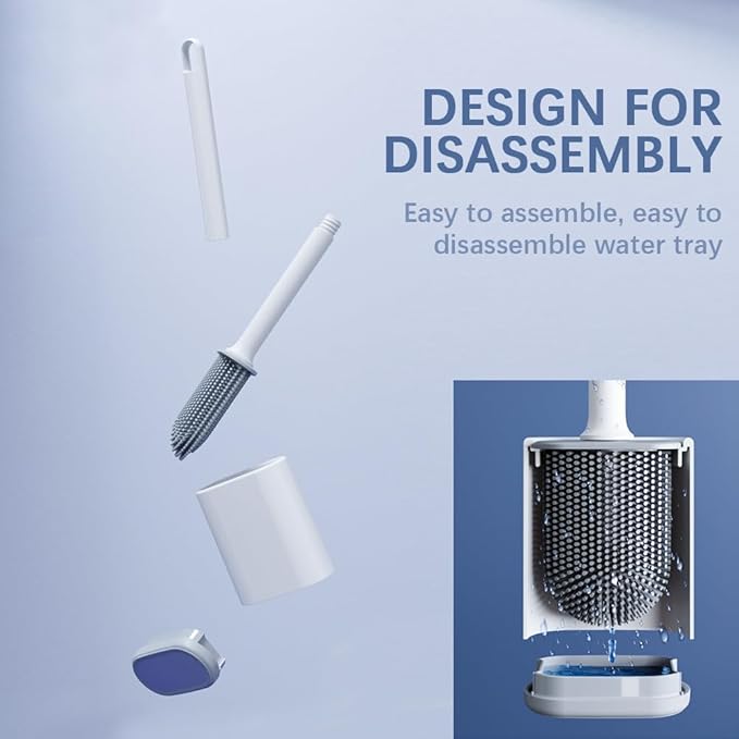 Dual-Sided RV Silicone Toilet Brush with TPR Bristles & Detachable ABS Handle Set, Wall Mountable Toilet Bowl Brush,Flexible Cleaners Brushes for 360°Deep Cleaning Bathroom/Camper (Black)