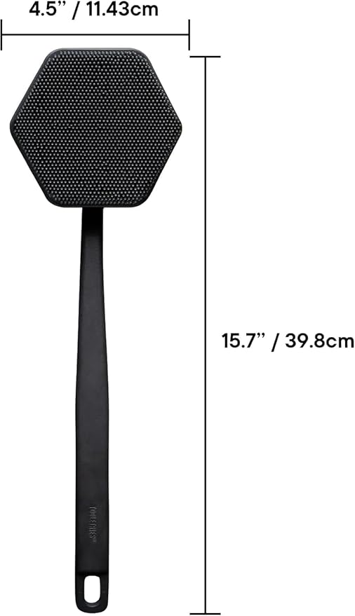 TOOLETRIES Silicone Back Scrubber for Shower, Bath Brush - Charcoal | Long ergonomic handle and non-slip grip make exfoliating hard-to-reach areas simple and comfortable.
