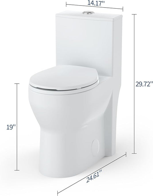 19" Tall One-Piece Round Toilet with ADA Comfort Height, 0.8/1.28L GPF Dual Flush & 12" Rough-In | High Bowl Design for Seniors in White